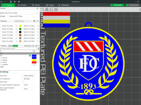 एसपीएफएल डंडी एफसी कीचेन बैज रंग मुद्रण योग्य 3D प्रिंट मॉडल