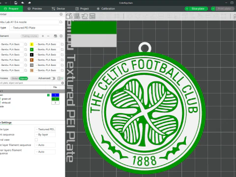 Distintivo portachiavi SPFL Celtic FC stampabile a colori Modello di stampa 3D