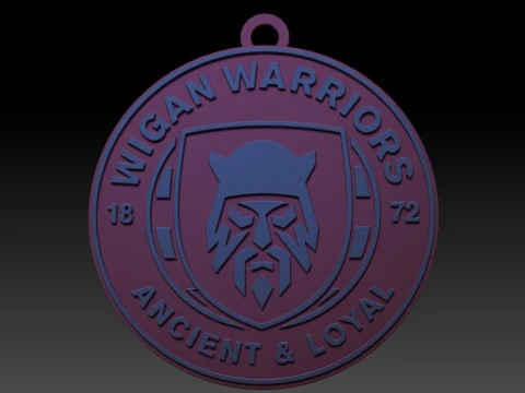 British Super League Wigan Warriors keychain badge color printable and renderable 3D Print Model