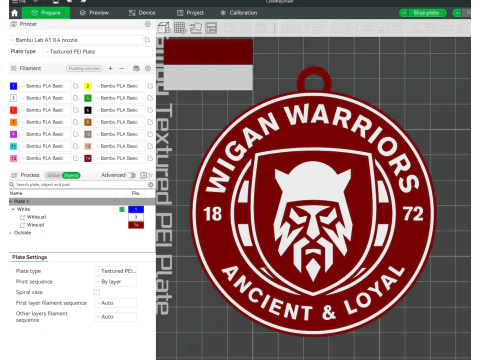 British Super League Wigan Warriors keychain badge color printable and renderable 3D Print Model
