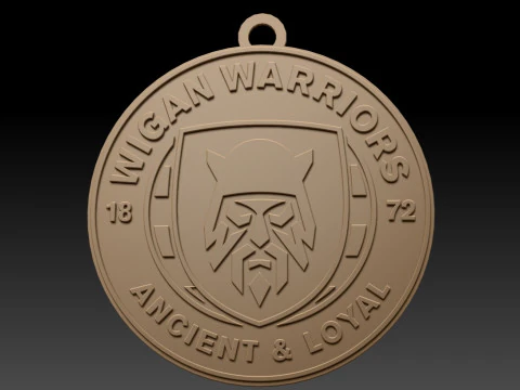 British Super League Wigan Warriors keychain badge color printable and renderable 3D Print Model