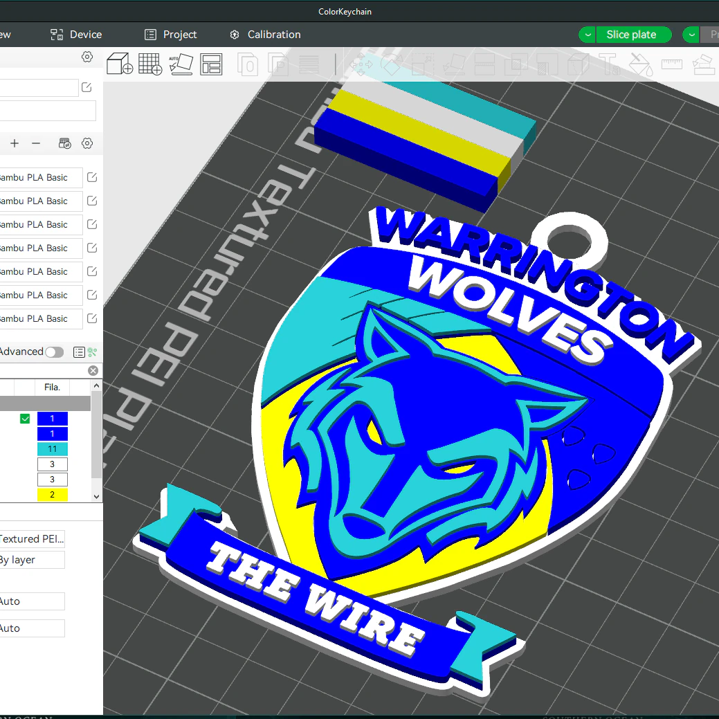 British Super League Warrington Wolves keychain badge color printable and renderable 3D Print Model .c4d .max .obj .3ds .fbx .stl .blend 