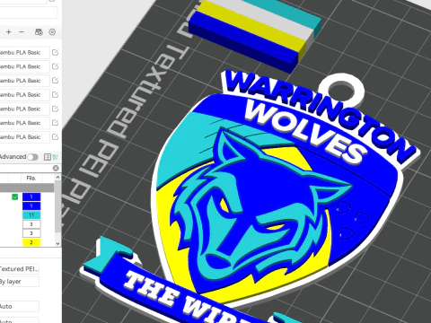 Cor do emblema do chaveiro da British Super League Warrington Wolves para impress&atilde;o e renderiza&ccedil;&atilde;o Modelo de Impressão 3D