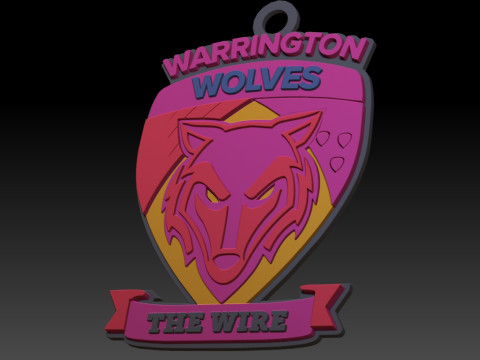 British Super League Warrington Wolves keychain badge color printable and renderable 3D Print Model