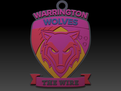 British Super League Warrington Wolves keychain badge color printable and renderable 3D Print Model