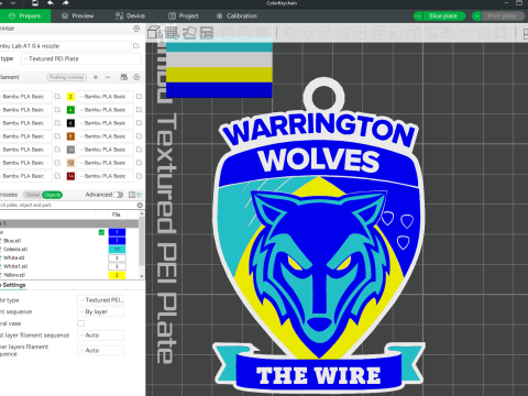 British Super League Warrington Wolves keychain badge color printable and renderable 3D Print Model