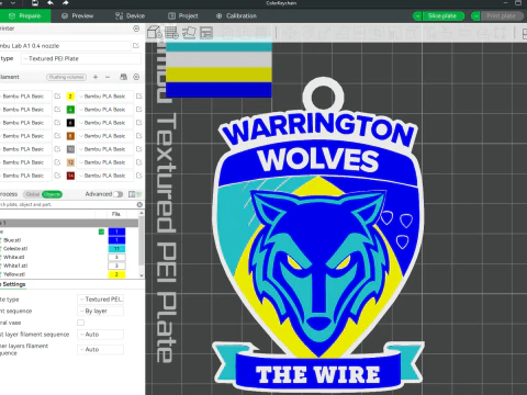 British Super League Warrington Wolves keychain badge color printable and renderable 3D Print Model