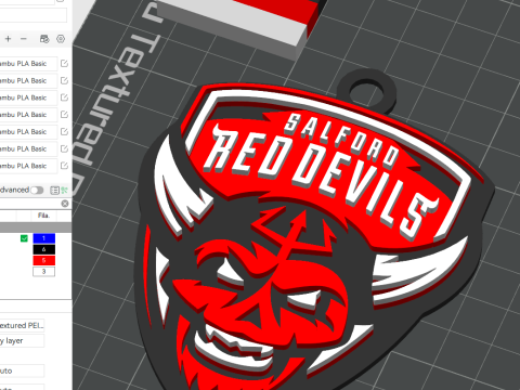 British Super League Salford Red Devils keychain badge color printable and renderable Model do druku 3D