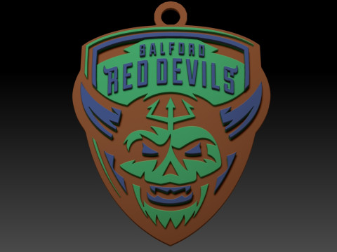 British Super League Salford Red Devils keychain badge color printable and renderable 3D Print Model
