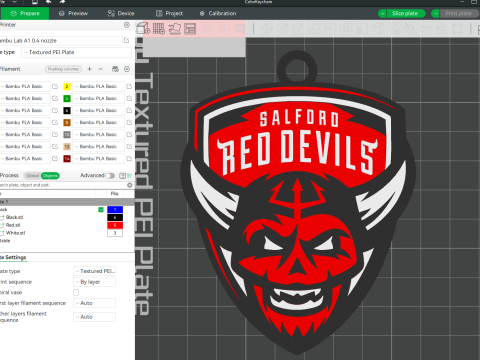 British Super League Salford Red Devils keychain badge color printable and renderable 3D Print Model