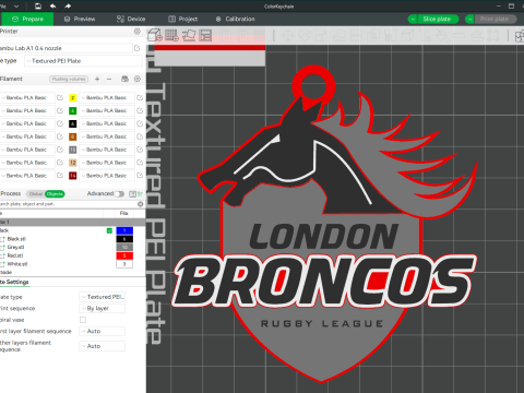 British Super League London Broncos keychain badge color printable and renderable Modello di stampa 3D