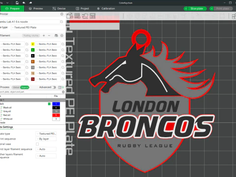British Super League London Broncos keychain badge color printable and renderable 3D Print Model