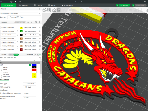 British Super League Catalans Dragons keychain badge color printable and renderable 3D Принт Модель