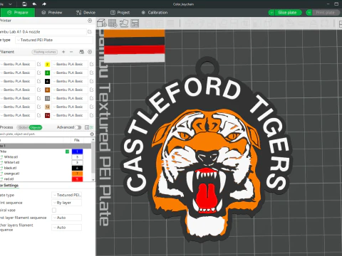 British Super League Castleford Tigers keychain badge color printable and renderable 3D Print Model