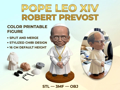 Pope Leo XIV Robert Prevost Chibi Color Printable Figure Modello di stampa 3D