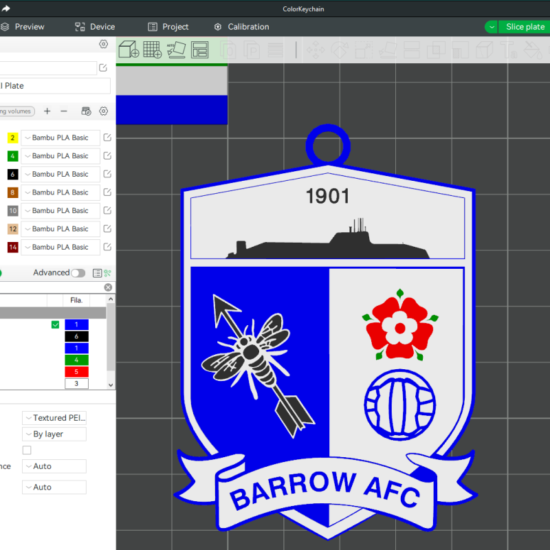 EFL League Two Barrow Keychain Shield color printable and renderable 3D प्रिंट मॉडल .c4d .max .obj .3ds .fbx .stl .blend