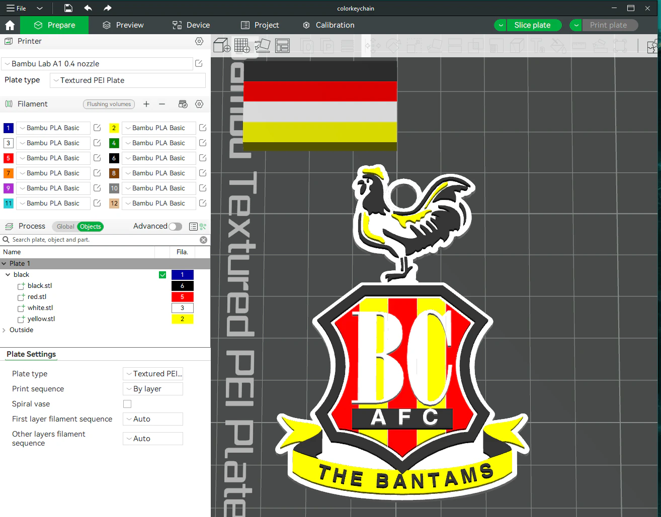 EFL League Two Bradford City Keychain Shield color printable and renderable 3D Print Model .c4d .max .obj .3ds .fbx .stl .blend