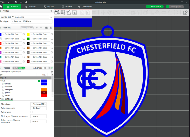 EFL League Two Chesterfield Keychain Shield color printable and renderable 3D Принт Модель .c4d .max .obj .3ds .fbx .stl .blend