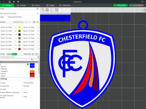 ईएफएल लीग टू चेस्टरफील्ड किचेन शील्ड रंग मुद्रण योग्य और प्रस्तुत करने योग्य 3D प्रिंट मॉडल