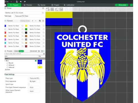 EFL League Two Colchester United Keychain Shield colorido para impressão e renderização Modelo de Impressão 3D