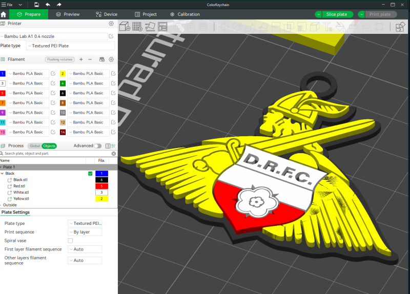 EFL League Two Doncaster Rovers Keychain Shield color printable and renderable Model do druku 3D .c4d .max .obj .3ds .fbx .stl .blend