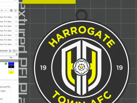 EFL League Two Harrogate Town Keychain Shield colorido para impressão e renderização Modelo de Impressão 3D