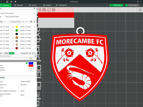 EFL League Two Morecambe Keychain Shield color printable and renderable 3Dプリントモデル