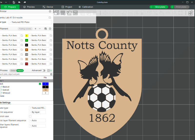 EFL League Two Notts County Keychain Shield color printable and renderable Modelo de Impressão 3D .c4d .max .obj .3ds .fbx .stl .blend