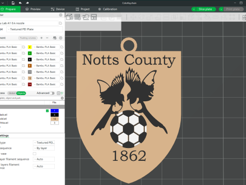 EFL League Two Notts County Keychain Shield color printable and renderable 3D Print Model
