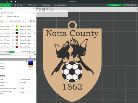 EFL League Two Notts County Keychain Shield colorido para impressão e renderização Modelo de Impressão 3D