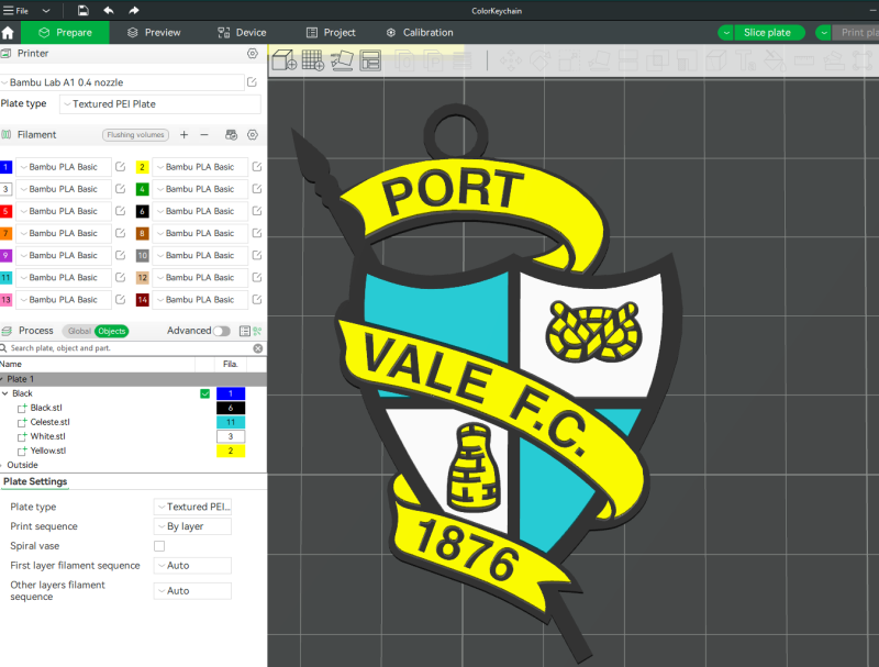 EFL League Two Port Vale Keychain Shield color printable and renderable 3D Print Model .c4d .max .obj .3ds .fbx .stl .blend