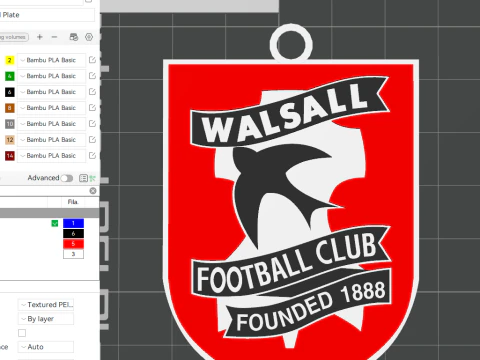 EFL League Two Walsall Keychain Shield colorido para impressão e renderização Modelo de Impressão 3D