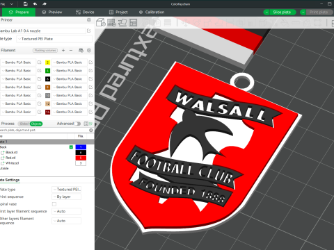 EFL League Two Walsall Keychain Shield color printable and renderable 3D 프린트 모델