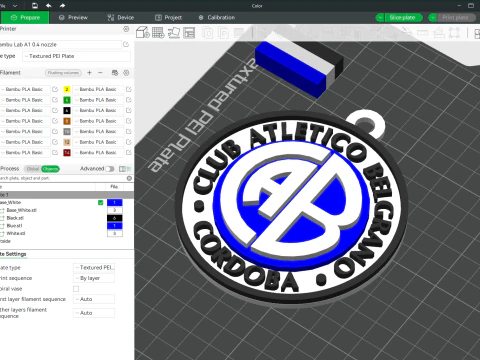 एएफए बेलग्रानो सीबीए क्लब कोस्टर हार और चाबी का गुच्छा रंग मुद्रण योग्य 3D प्रिंट मॉडल
