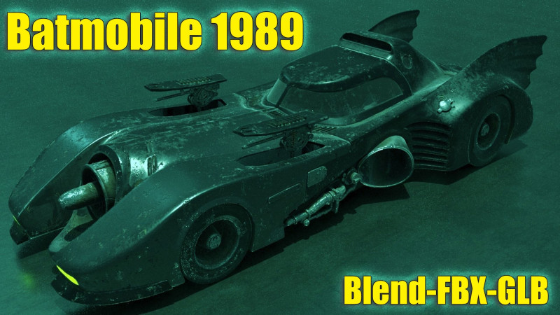 Batmobile 1989 High-Quality PBR Subdiv Renderable 3D Модель .c4d .max .obj .3ds .fbx .stl .blend