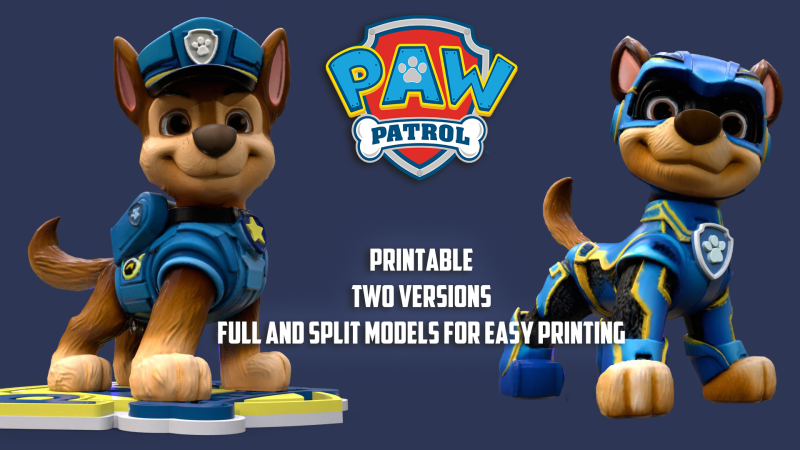 Paw Patrol Chase Printable 3D-Druckmodell .c4d .max .obj .3ds .fbx .stl .blend