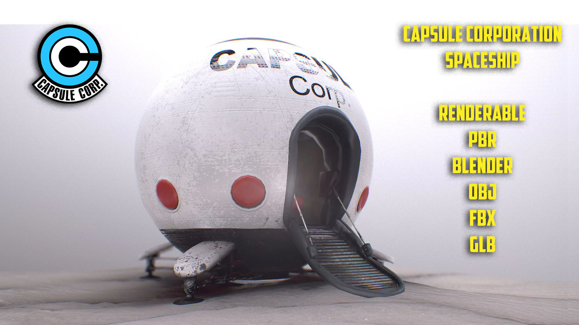 Capsule Corporation Spaceship PBR renderable 3D Model .c4d .max .obj .3ds .fbx .stl .blend 