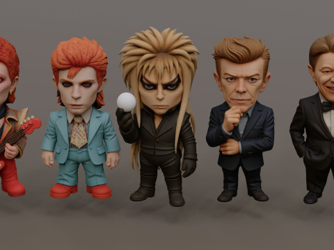 David Bowie 5 Chibi Fan Art Versions Figure Keychain Model Cetak 3D