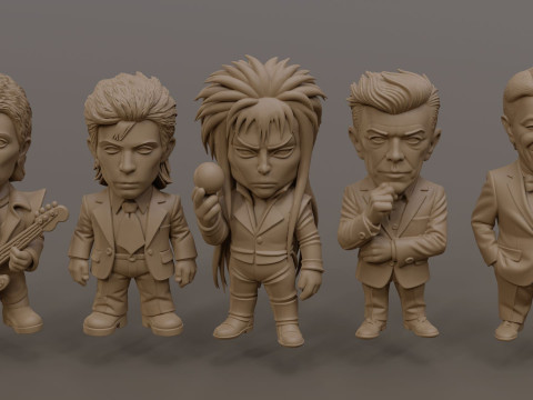 David Bowie 5 Chibi Fan Art Versions Figure Keychain Model Cetak 3D