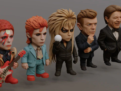 David Bowie 5 Chibi Fan Art Versions Figure Keychain 3D Print Model