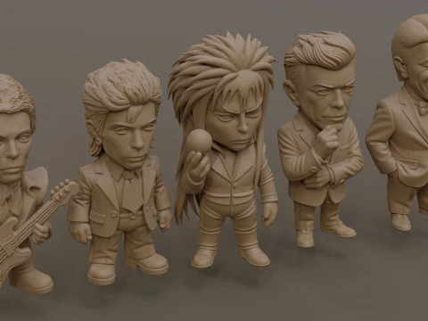 David Bowie 5 Chibi Fan Art Versions Figure Keychain 3D Print Model