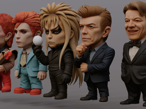David Bowie 5 Chibi Fan Art Versions Figure Keychain Model Cetak 3D