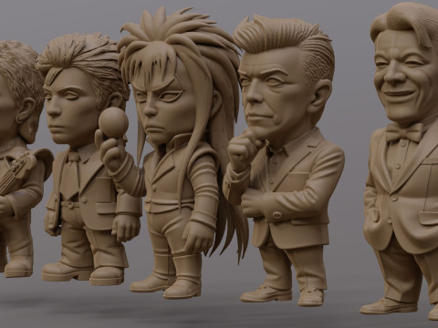 David Bowie 5 Chibi Fan Art Versions Figure Keychain Model Cetak 3D