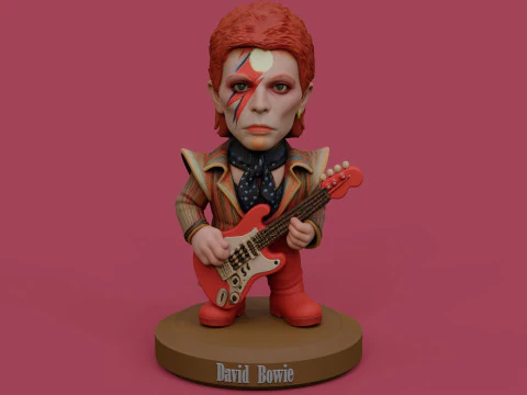 David Bowie 5 Chibi Fan Art Versions Figure Keychain 3D Print Model