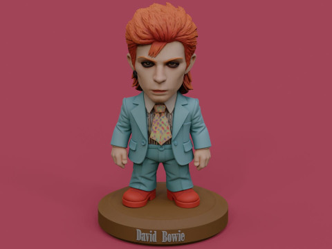 David Bowie 5 Chibi Fan Art Versions Figure Keychain Model Cetak 3D