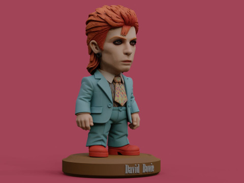 David Bowie 5 Chibi Fan Art Versions Figure Keychain Model Cetak 3D