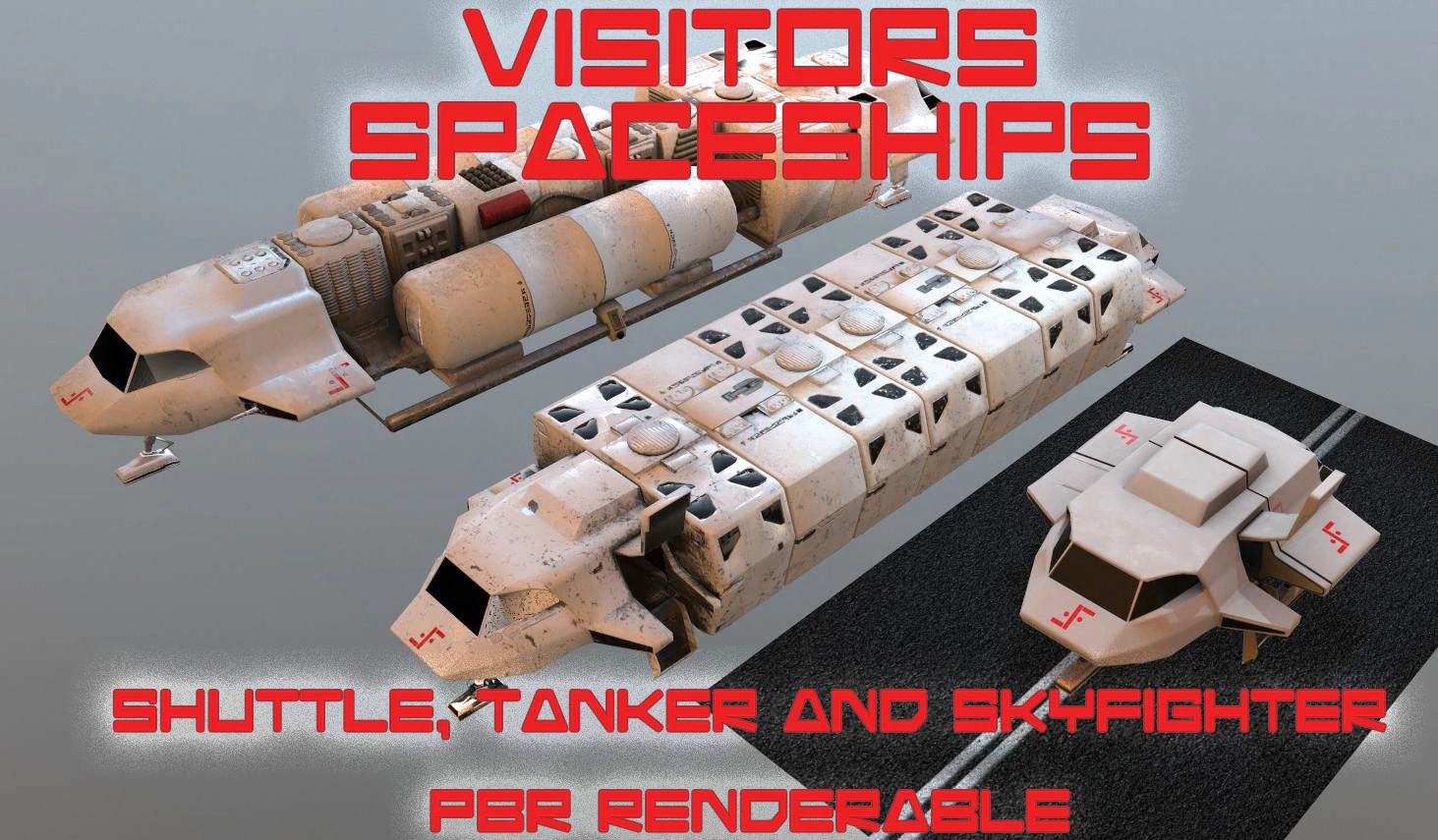 Visitors starships pack transport shuttle tanker and skyfighter Low-poly 3D Model .c4d .max .obj .3ds .fbx .stl .blend 