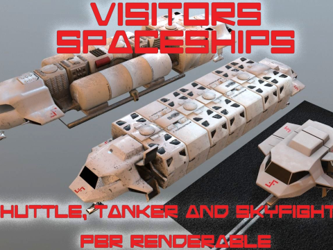 Visitors starships pack transport shuttle tanker and skyfighter Low-poly 3D Model