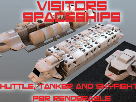 Bezoekers ruimteschepen pakken transport shuttle tanker en skyfighter Low-poly in 3D Model