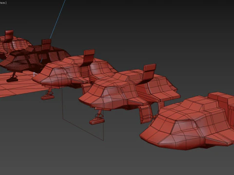 Visitors starships pack transport shuttle tanker and skyfighter Low-poly 3D Model